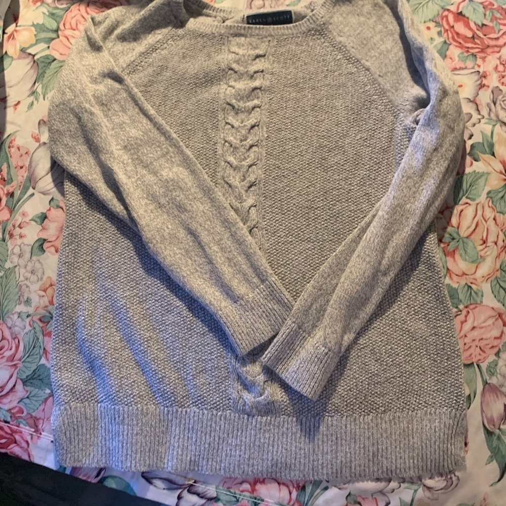 Karen Scott Light Gray Cable Ling Sleeve Knit Sweater Size Small